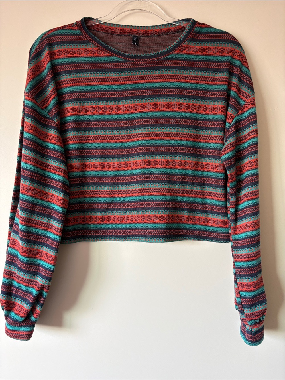 Zaful Striped Cropped Sweatshirt in Red and Teal